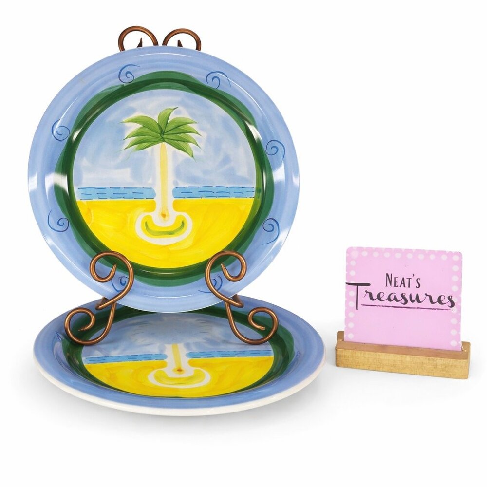 Style Eye Baum Bros PALM TREE ON BEACH COLLECTION BAU23  Dinner Plates Set of 2